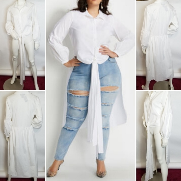 Tops - Button Up Tie Waist Blouse